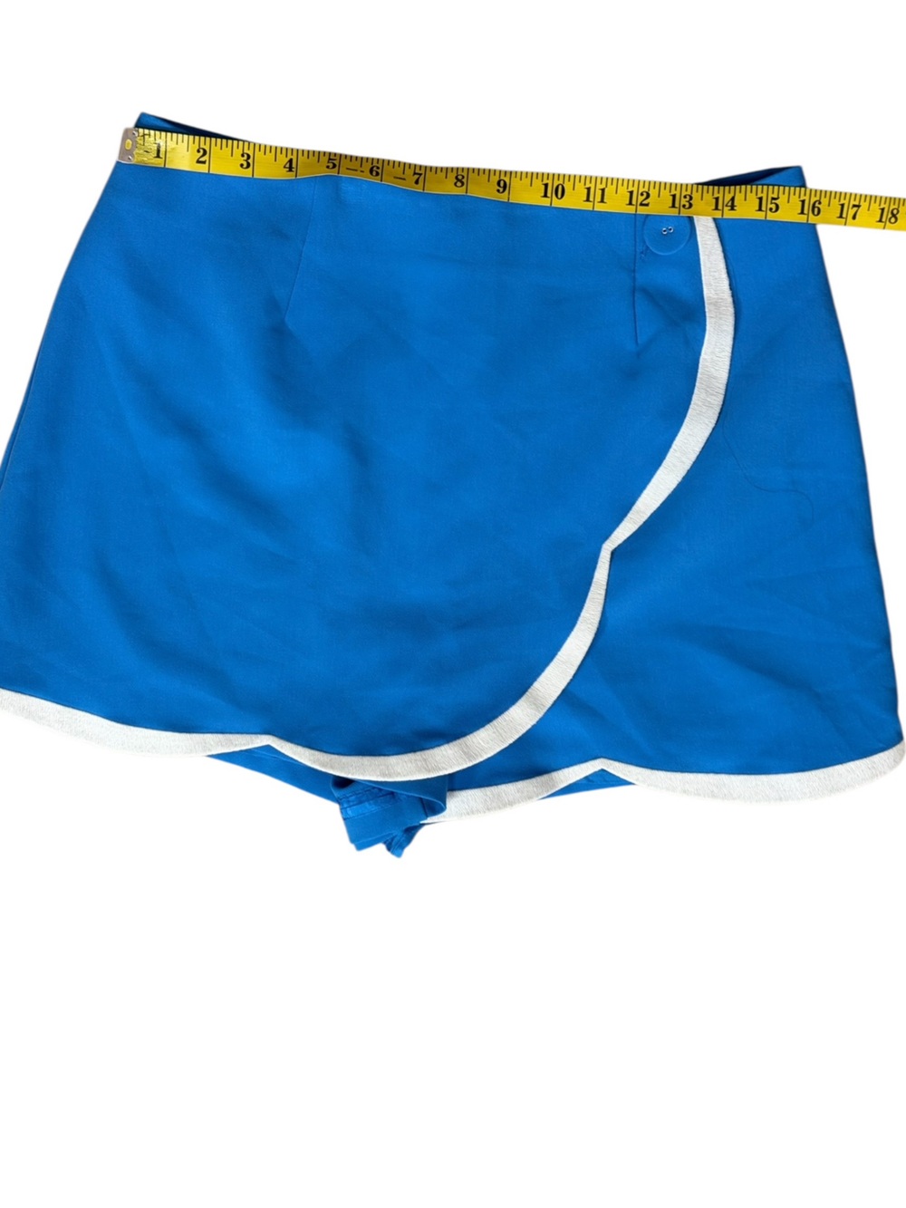 Maeve for Anthropologie Blue Scalloped Wrap Skort with White Trim - Picture 8 of 12
